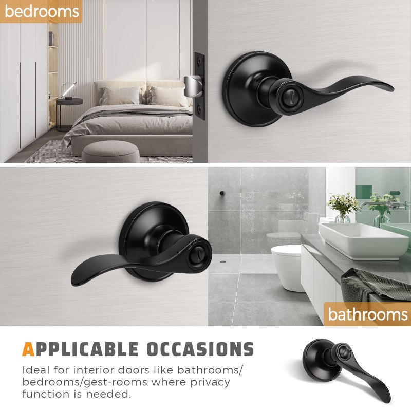 KNOBWELL 3 Pack Matte Black Privacy Door Levers Interior Door Handles for Bedroom/Bathroom, Black Door Knobs with Lock Reversible for Right/Left - Image 3
